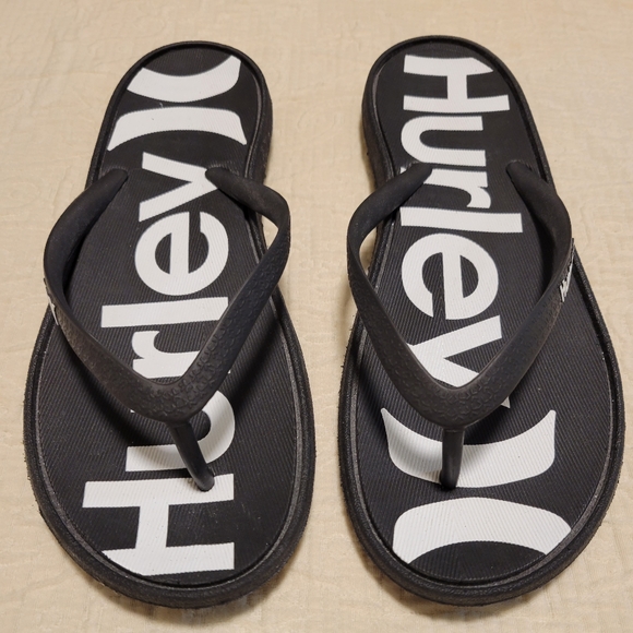 Hurley Black O&O Printed Flip Flop White Logo Authentic - Picture 3 of 4